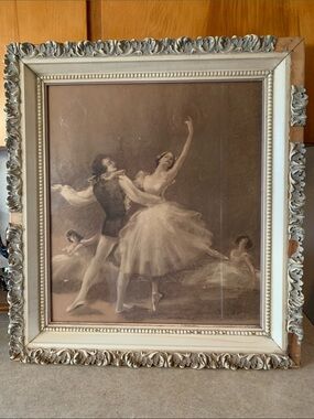 Vintage ballet print by Raymond Charlot with carved Art Deco style wooden frame